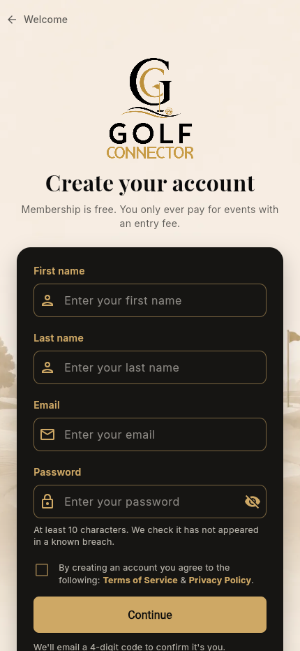 Create your Golf Connector account